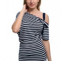 Дамска моряшка блуза с къс ръкав, паднало рамо с панделка, снимка 8 - Тениски - 30313488