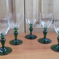 Френски стъклени чаши с зелено столче , снимка 5 - Антикварни и старинни предмети - 38505487
