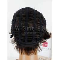 Къса тъмнокестенява перука от естествен косъм с бретон Ерика, снимка 8 - Аксесоари за коса - 34515343