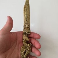 Античен китайски месингов нож за писма-рядък и уникален, снимка 4 - Антикварни и старинни предмети - 33753241