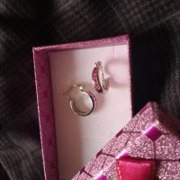Сребърни обеци с розов седеф-нови халки., снимка 1 - Обеци - 14746583
