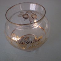 Винтидж стара ръчно изработена стъклена ваза златни цветя прозрачна, снимка 2 - Други ценни предмети - 40040323