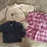 Детски пуловер, карирана рокля, жилетка и джинси за 1г., снимка 1 - Комплекти за бебе - 30459310