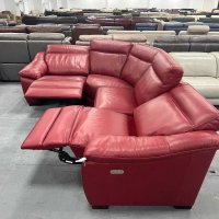 Червен кожен ъглов диван с електрически релаксиращ механизъм, снимка 7 - Дивани и мека мебел - 39712113
