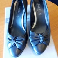 Jana Дамски кожени обувки с ток 5-6см , №38,5 черни, стелка 25см, снимка 1 - Дамски обувки на ток - 29080281