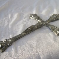 32 см голям кръст разпятие Исус орнаменти метал икона религия пано , снимка 3 - Антикварни и старинни предмети - 28872644