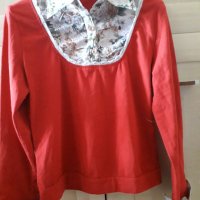 Дамска памучна червена блуза с платка, снимка 3 - Блузи с дълъг ръкав и пуловери - 30105675