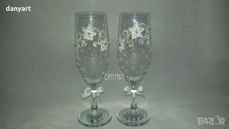 Двойка чаши за бяло вино White flowers, снимка 1