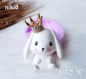 Едро седнало зайче заек с клюмнали уши силиконов молд форма фондан шоколад гипс, снимка 1