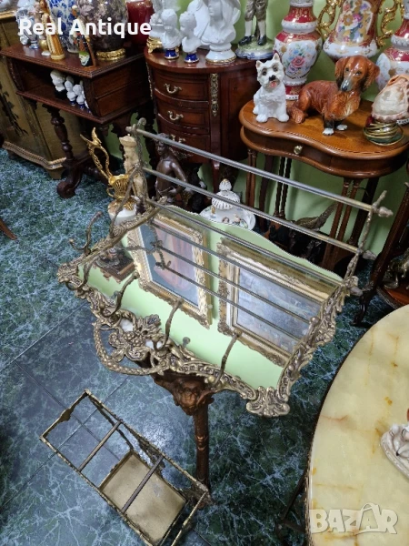 Уникална антикварна английска бронзова закачалка с огледало и чадърник , снимка 1