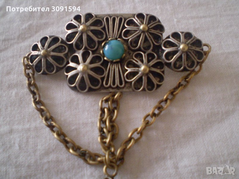 УНИКАЛНА АНТИЧНА БРОШКА С СИН КАМЪК, снимка 1