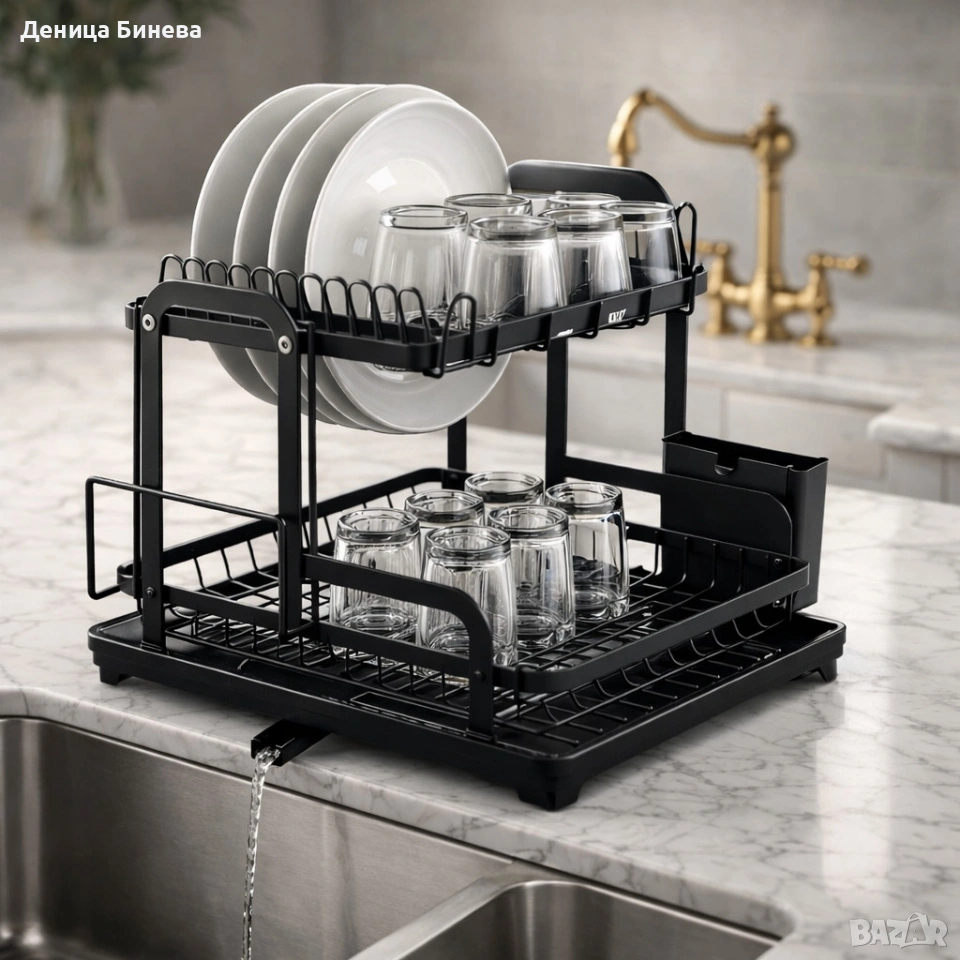 Сушилник за съдове с оттичане на водата, XXL, снимка 1
