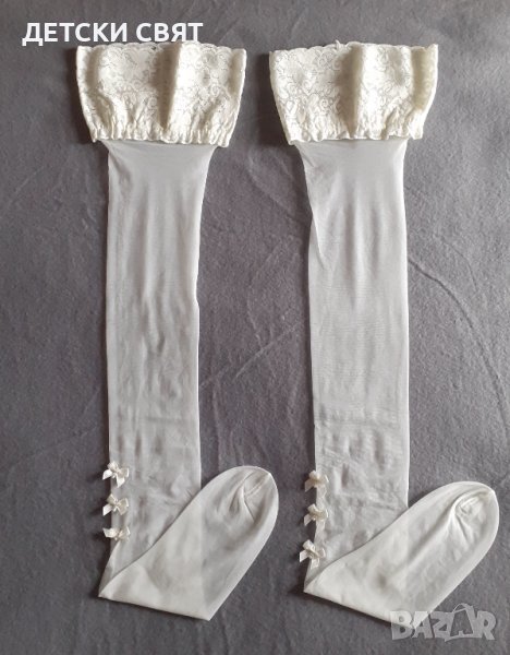 Нови бели силиконови чорапи с панделки отзад, снимка 1