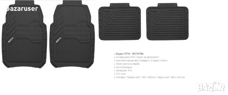 Универсални PVC Стелки Sparco 51714/SPC1917BK, снимка 1