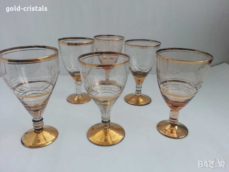 Ретро стъклени чаши с позлата гравирани , снимка 1