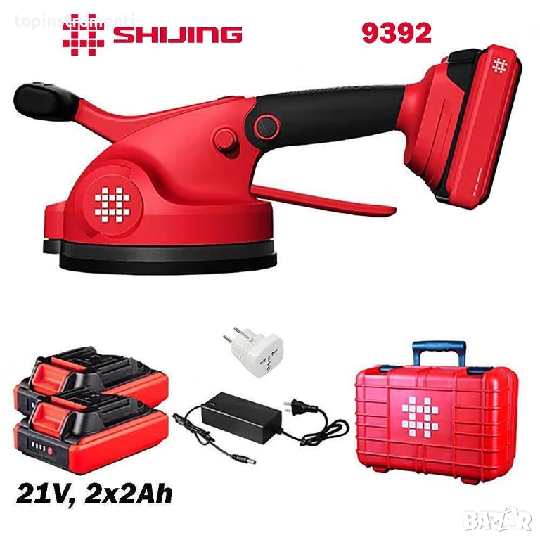 Виброчук акумулаторен за голямоформатни плочки, SHIJING 9392, 2x2Ah, 166 мм, до 120 кг, в куфар, снимка 1