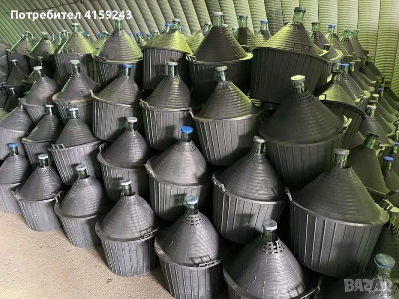 Стъклена дамаджана в кош с дръжки - Различни литражи, снимка 1