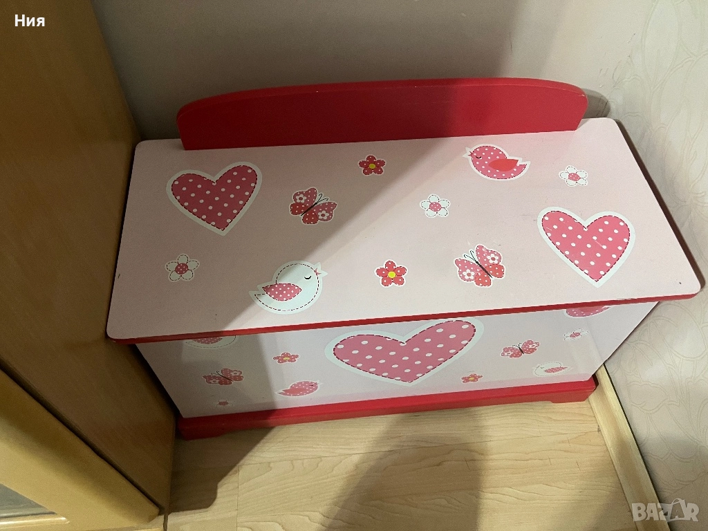 Детска розова ракла за играчки и пейка 2 в 1, снимка 1