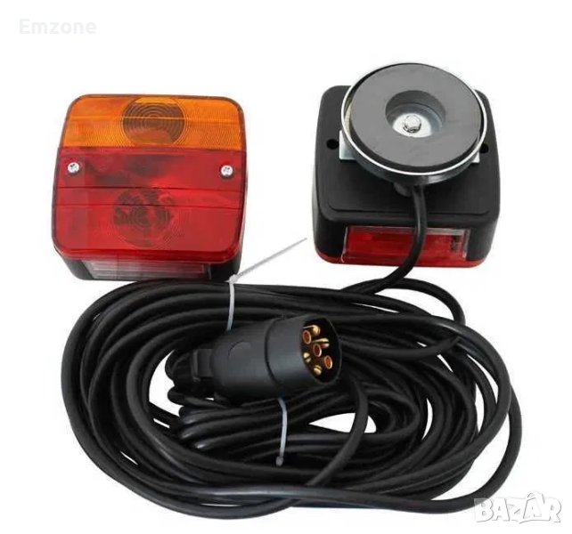 Комплект от 2 броя Универсални стопове с магнит и кабели 7.5 метра за ремарке, колесар, тир Е4 12V, снимка 1