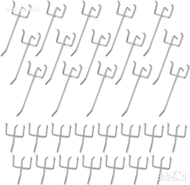 Пакет от 60  стенни куки за перфорирана дъска, за инструменти, за окачване за държачи за инструменти, снимка 1