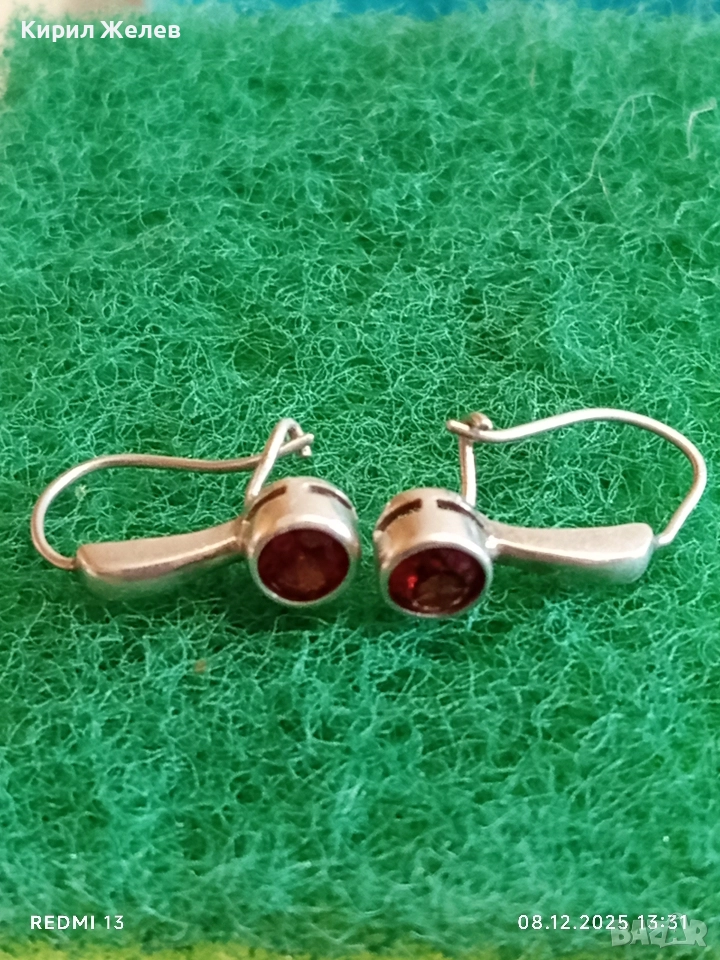 Елегантни сребърни обеци с ювелирно фасетиран ГРАНАТ майсторска ръчна изработка 42512, снимка 1