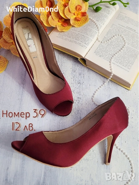 Стилни дамски обувки бордо на ток номер 39, снимка 1