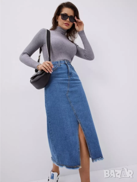 Дълга дънкова пола миди, снимка 1