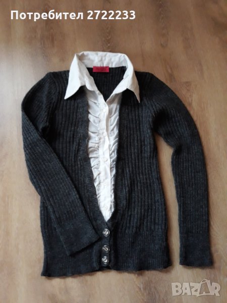 Дамски  пуловер жилетка  с риза, снимка 1