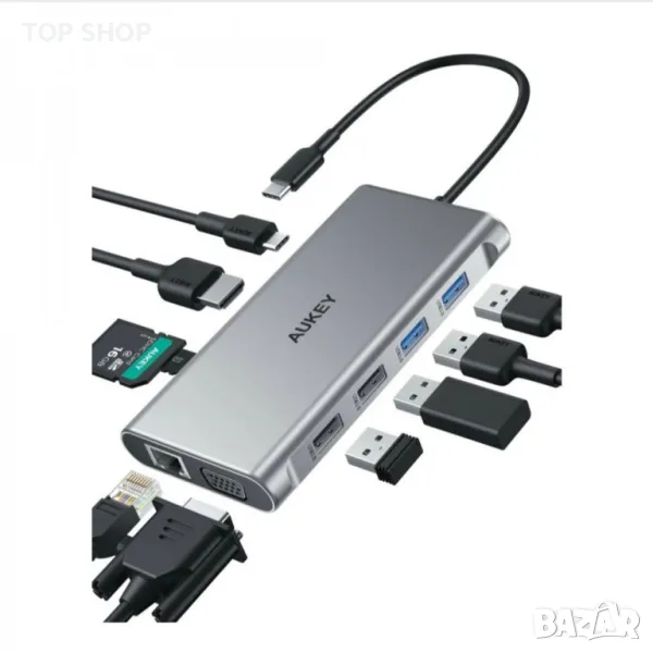 AUKEY CBC89 10 в 1 USB C хъб с 4K HDMI и VGA сребрист, снимка 1