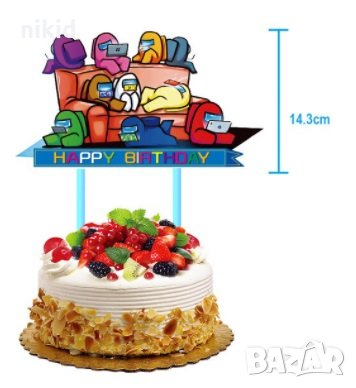 #2 Happy Birthday Амонг Ус Ъс Among Us картонен топер табела надпис украса за торта рожден ден парти, снимка 1