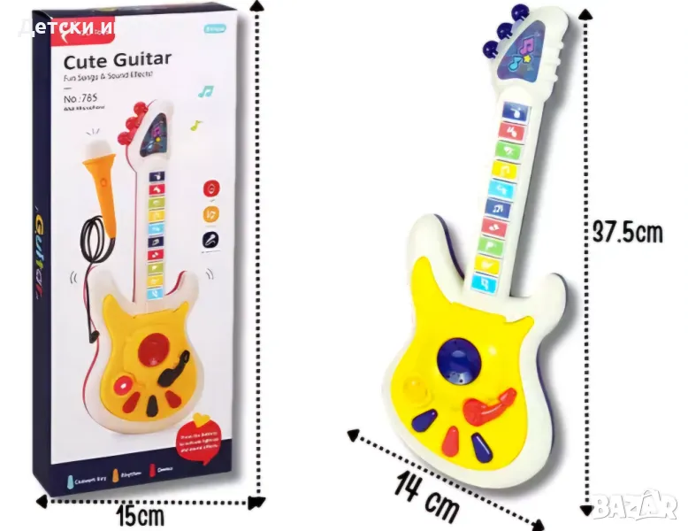 Детска китара с микрофон на батерии, с клавиши, снимка 1