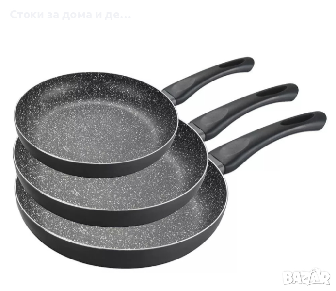 ✨Комплект тигани MUHLER MR-3468, 3 броя, 20x4cm, 24x4.5cm, 28x5cm, Черен , снимка 1