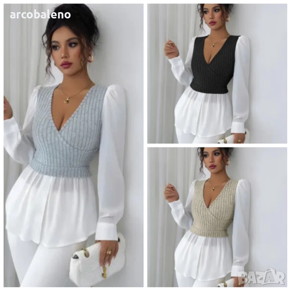 Елегантна дамска риза с дълъг ръкав с пачуърк, 3цвята , снимка 1