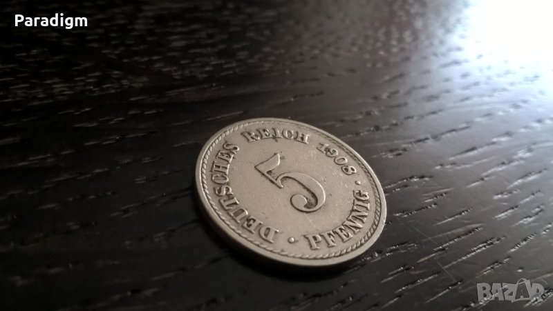 Райх монета - Германия - 5 пфенига | 1908г.; серия А, снимка 1