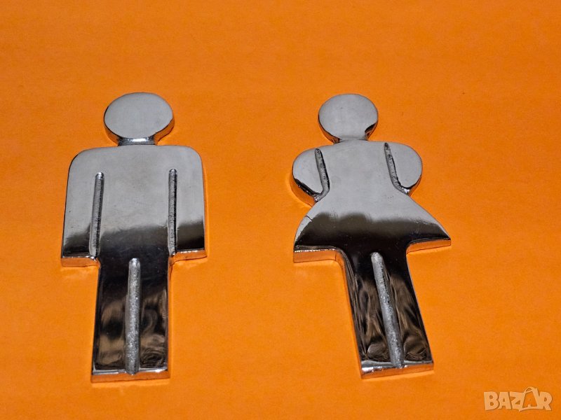 Комплект солидни никелирани табели за тоалетна ЖЕНИ МЪЖЕ , табели за съблекалня ЖЕНИ МЪЖЕ  WC, снимка 1