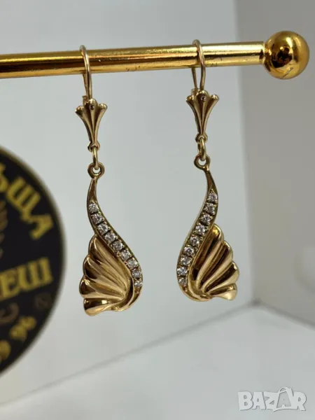 Златни обеци с циркони , снимка 1