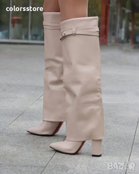 Ботуши на ток - бежова кожа - KD101, снимка 1