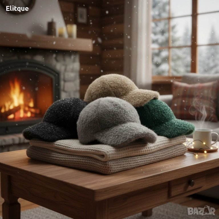 Топла дамска шапка с козирка – зимен пухкав модел, снимка 1