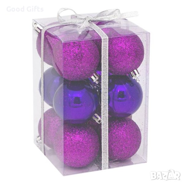 12 броя Комплект Лилави коледни топки, 7см, снимка 1
