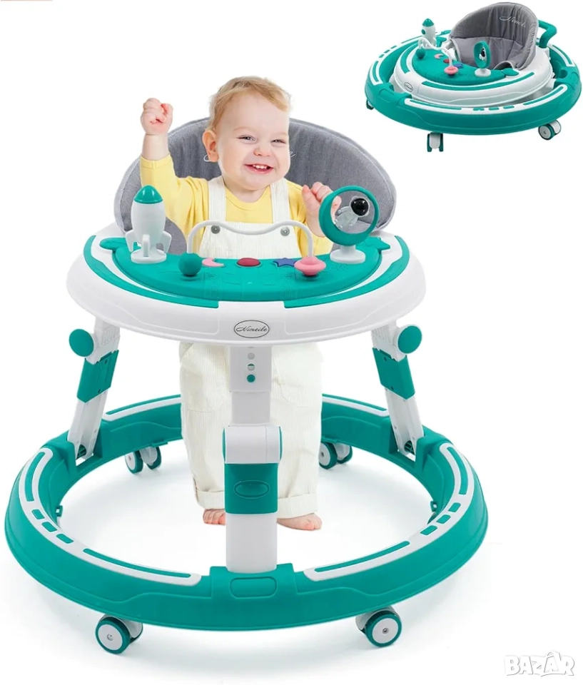 Регулируема бебешка проходилка 3в1, сгъваема, ергономична, синя, снимка 1