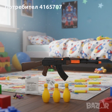 Играчка автомат AK-47 Калашников – 63 см, с меки патрони и мишени, снимка 2 - Други - 52816475