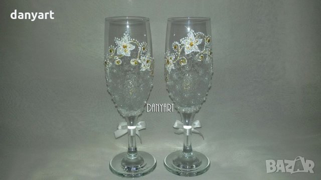 Двойка чаши за бяло вино White flowers, снимка 1 - Чаши - 31935306