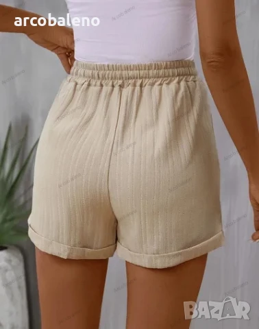 Дамски стилни ежедневни къси панталони с връзки и еластична талия, снимка 5 - Къси панталони и бермуди - 40475127