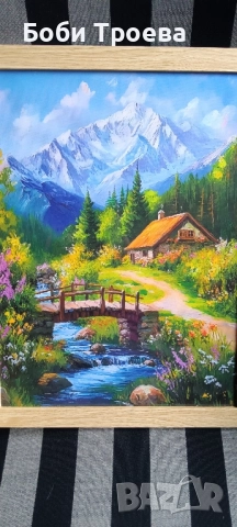 Платно без Рамка с Пасторален Пейзаж - Спокойна Селска Природа с Диви Цветя, Селски Къщи , снимка 4 - Картини - 51975271