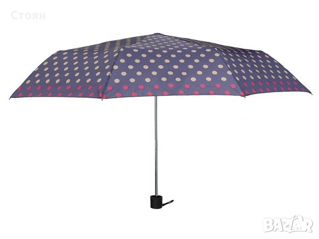 Лилаво бежов чадър на шарени точки сгъваем 24 см, снимка 2 - Други - 42875514