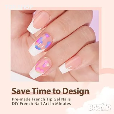 Нов комплект Фалшиви нокти с френски връх 160 броя маникюр жени красота, снимка 2 - Продукти за маникюр - 49956838