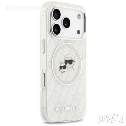 Оригинален кейс Karl Lagerfeld Karl and Choupette Glitter MagSafe, За iPhone 17 Pro (6.3), Прозрачен, снимка 4 - Резервни части за телефони - 51825671