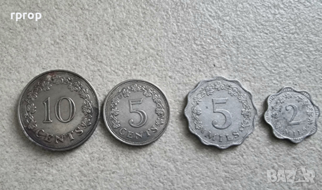  Малта.  5 и 10  цента. 2 и 5 мила. 1972 година. 4 бройки.