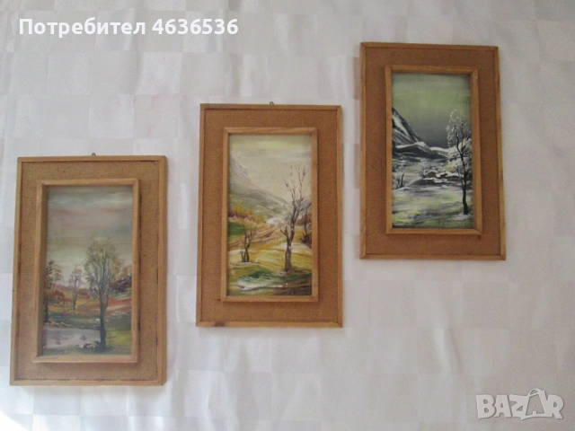 3 картини, 3 сезона, масло, фазер, подпис ,24х25см., снимка 8 - Картини - 53381941