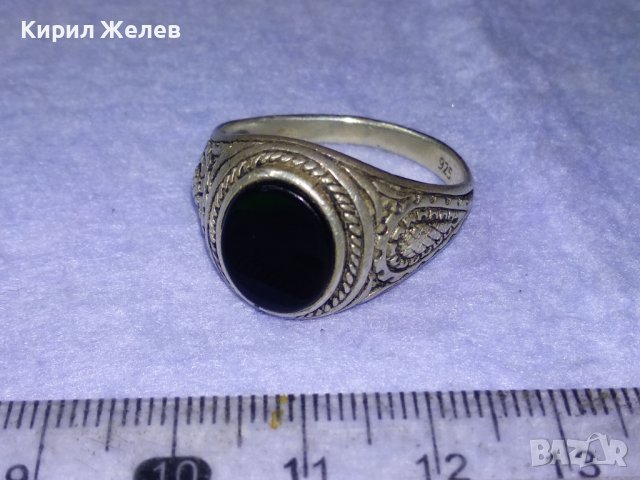СКЪПОЦЕНЕН ОРНАМЕНТИРАН РЕТРО СРЕБЪРЕН ПРЪСТЕН СРЕБРО 925 АНГЛИЯ ЮВЕЛИРНО ШЛИФОВАН ЧЕРЕН ОНИКС 40625, снимка 3 - Пръстени - 42656041